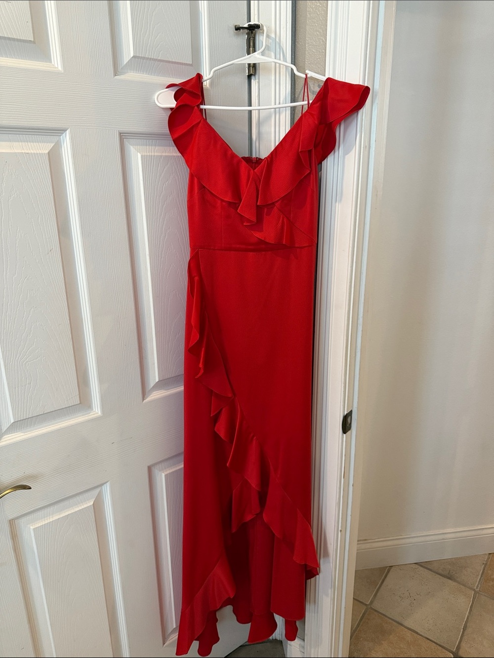 Red Ruffle V-Neck Women’s Dress